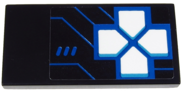 87079pb0687 - Tile 2 x 4 with Blue Game Controls with 4 White Arrow Buttons (Joystick) and Blue Lines on Black Background Pattern (Sticker) - Set 71711