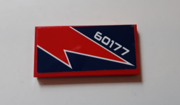 87079pb0739 - Tile 2 x 4 with Red Lightning and '60177' Pattern (Sticker) - Set 60177