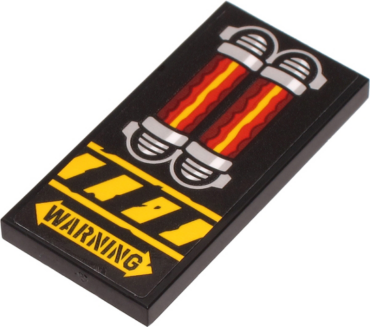 87079pb0799 - Tile 2 x 4 with 'WARNING' on Double Arrow, Yellow Danger Stripes and Red and Silver Engine Pattern (Sticker) - Set 71704