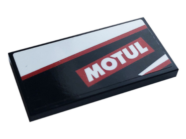 87079pb0844L - Tile 2 x 4 with White and Red Stripes and White 'MOTUL' Pattern Model Left Side (Sticker) - Set 76896