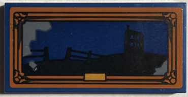 87079pb1167 - Tile 2 x 4 with Picture of Black Shrieking Shack and Fence Silhouette in Dark Orange Frame Pattern (Sticker) - Set 76407