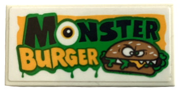 87079pb1388 - Tile 2 x 4 with 'MONSTER BURGER' and Hamburger with Eyes Pattern (Sticker) - Set 31104