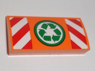 88930pb066 - Slope, Curved 2 x 4 x 2/3 with Bottom Tubes with Recycling Arrows and Red and White Danger Stripes Pattern (Sticker) - Set 60118