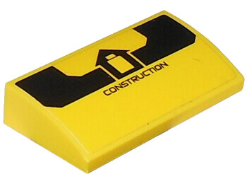 88930pb092 - Slope, Curved 2 x 4 x 2/3 with Bottom Tubes with 'CONSTRUCTION' and Building Logo Pattern (Sticker) - Set 60219