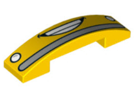 93273pb075 - Slope, Curved 4 x 1 x 2/3 Double with Blinkers, Open Mouth Smile and Bumper Pattern (Cars Luigi)