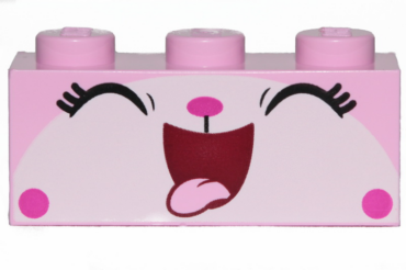 3622pb103 - Brick 1 x 3 with Kitty Cat Face Wide Open Mouth Smile with Tongue Out Pattern