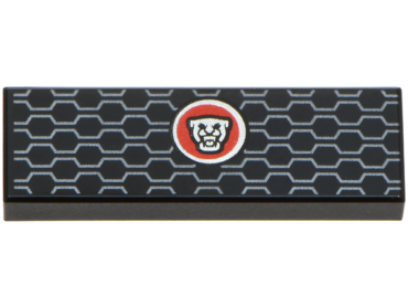 63864pb339 - Tile 1 x 3 with Silver and Red Jaguar Logo and Dark Silver Honeycomb Air Vent Pattern