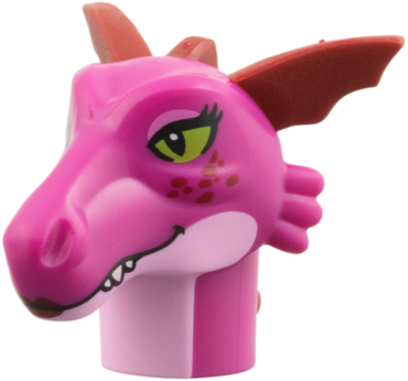 117604pb01 - Minifigure, Head, Modified Dragon with Molded Dark Red Spikes, Printed Lime Eyes and Bright Pink Neck Pattern