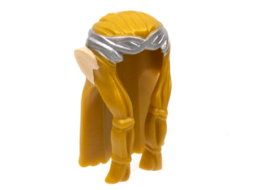 13765pb01 - Minifigure, Hair Long Wavy and Braids with Silver Headband and Light Nougat Elf Ears Pattern