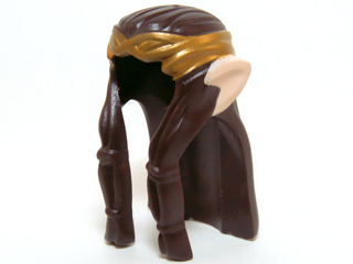 13765pb02 - Minifigure, Hair Long Wavy and Braids with Gold Headband and Light Nougat Elf Ears Pattern