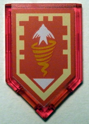 22385pb084 - Tile, Modified 2 x 3 Pentagonal with Nexo Power Shield Pattern - Sparrow Tornado