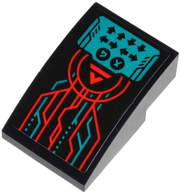 24309pb018 - Slope, Curved 3 x 2 with Red 'V' and Stripe, Control Panel with Arrows (Konami Code) and Red and Dark Turquoise Lines Pattern (Sticker) - Set 71713