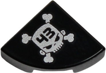 25269pb039L - Tile, Round 1 x 1 Quarter with '43' on Silver Skull and Crossbones Pattern Model Left Side