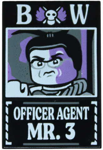 26603pb629 - Tile 2 x 3 with Dossier with White 'BW Officer Agent Mr. 3' Pattern