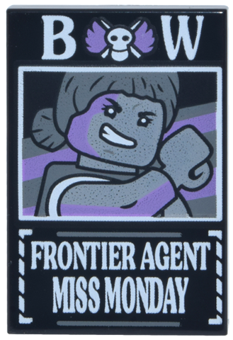 26603pb635 - Tile 2 x 3 with Dossier with White 'BW Frontier Agent Miss Monday' Pattern