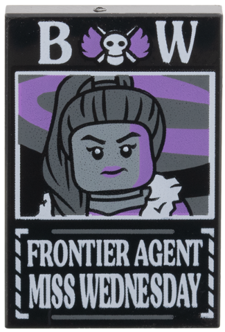 26603pb636 - Tile 2 x 3 with Dossier with White 'BW Frontier Agent Miss Wednesday' Pattern