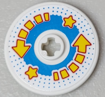 2723pb098 - Technic, Disk 3 x 3 with 2 Yellow Stars and Segmented Arrows, Dark Azure Circle and Dots Pattern (Sticker) - Set 10303