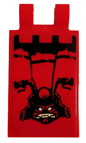 30350bpb084 - Tile, Modified 2 x 3 with 2 Clips with Draped Flag and Ninjago Oni Mask Face Pattern (Sticker) - Sets 70639 / 70642