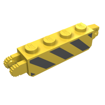 30387p01 - Hinge Brick 1 x 4 Locking, 9 Teeth with Black and Yellow Danger Stripes Pattern on Both Sides