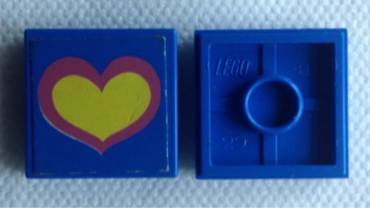 3068pb1225 - Tile 2 x 2 with Pink and Yellow Heart on Blue Background Pattern (Sticker) - Set 275-1