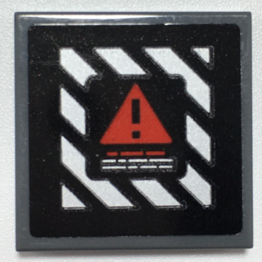 3068pb1678 - Tile 2 x 2 with Red Warning Triangle on Black and White Danger Stripes Pattern (Sticker) - Set 70917