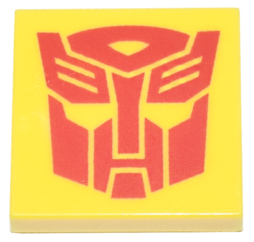 3068pb2453 - Tile 2 x 2 with Red Robot Mask Transformers Autobot Symbol Pattern