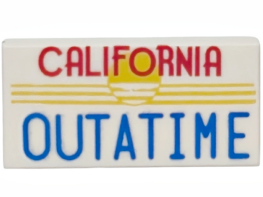 3069pb1457 - Tile 1 x 2 with Red and Blue 'CALIFORNIA OUTATIME' and Yellow Sun Pattern