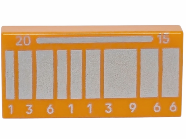 3069pb1458 - Tile 1 x 2 with Silver Rectangles, '20', '15' and '136113966' Pattern