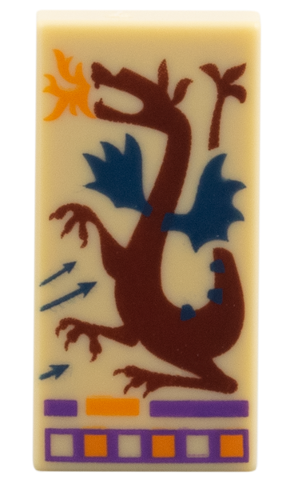 3069pb1530 - Tile 1 x 2 with Dark Red Dragon with Dark Blue Wings, Orange and Dark Purple Trim Pattern (Book Page)