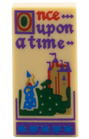 3069pb1531 - Tile 1 x 2 with Red and Dark Purple 'Once upon a time', Gold Castle, Blue Wizard Pattern (Book Page)