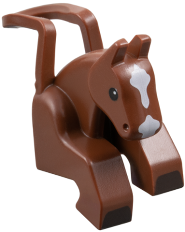 35704pb01 - Minifigure Costume Horse Head and Legs with Black Eyes and Hooves, White Blaze Pattern