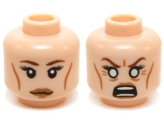 3626pb1201 - Minifigure, Head Dual Sided Female LotR Galadriel Eyelashes, Medium Nougat Lips, Neutral / Angry, White Eyes Pattern