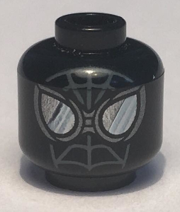 3626pb2577 - Minifigure, Head Alien with Spider-Man Dark Bluish Gray Webbing, Dark Silver Goggles, Large Silver Eyes with Shine Effect Pattern - Hollow Stud