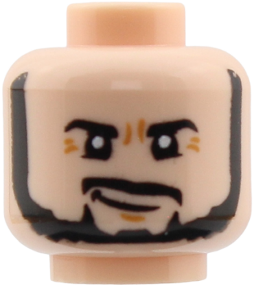 3626pb4163 - Minifigure, Head with Black Eyebrows and Beard, Medium Nougat Crow's Feet, Lopsided Grin Pattern