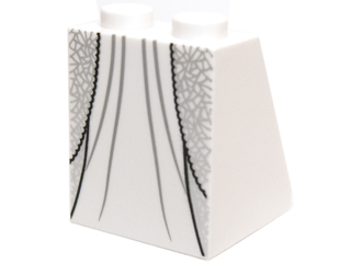 3678bpb080 - Slope 65 2 x 2 x 2 with Bottom Tube with Minifigure Dress / Skirt / Robe, Layered with Metallic Silver Lines Pattern