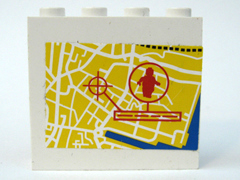 4215bpb27 - Panel 1 x 4 x 3 - Hollow Studs with Map Street Pattern 5 and Minifigure in Circle (Sticker) - Set 7034
