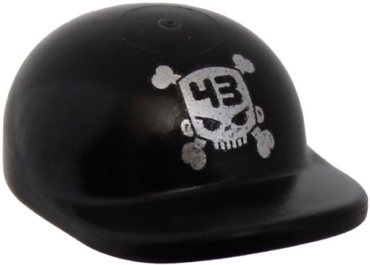4485bpb01 - Minifigure, Headgear Cap - Short Curved Bill with '43' on Silver Skull and Crossbones Pattern