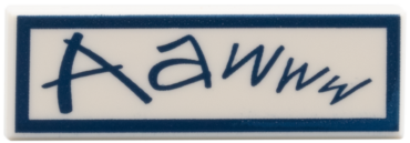 63864pb341 - Tile 1 x 3 with Dark Blue Border and 'Aawww' Pattern