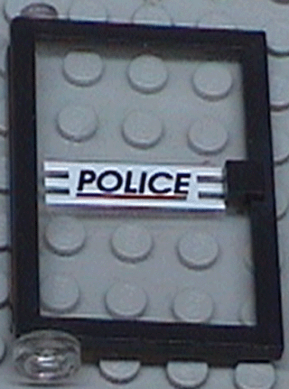 73436c01pb03 - Door 1 x 4 x 5 Left with Trans-Clear Glass and 'POLICE' Red Line Pattern (Sticker) - Set 6398