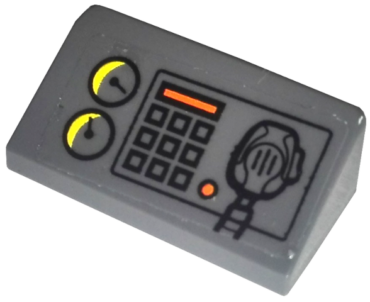 85984pb019 - Slope 30 1 x 2 x 2/3 with Gauges, Buttons, Orange Bar, and Radio on Transparent Background Pattern (Sticker) - Set 60001