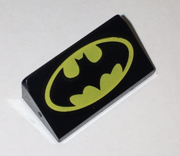 85984pb186 - Slope 30 1 x 2 x 2/3 with Yellow Batman Logo Pattern (Head Facing Tall End of Slope)