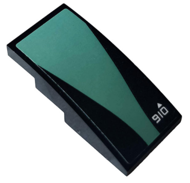 93606pb107 - Slope, Curved 4 x 2 with White '910' and Sand Green Stripe Pattern (Sticker) - Set 70612