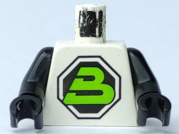 973p51c01 - Torso Space Large Black Octagon with Lime Letter 'B' Pattern (Blacktron II) / Black Arms / Black Hands