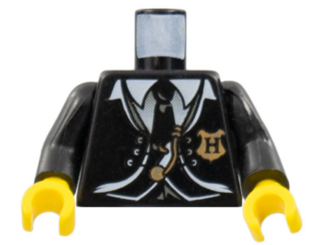 973pb0164c01 - Torso Harry Potter Suit and Tie with Hogwarts Shield Pattern / Black Arms / Yellow Hands