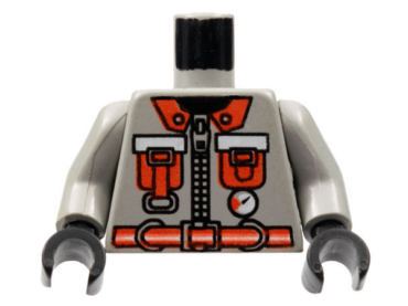 973pb0251c01 - Torso Fire Shirt with Zipper, Gauge, Neon Orange Pockets, Belt, and Lapels Pattern / Light Gray Arms / Black Hands