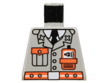 973pb0338 - Torso Fire Jacket with Pocket, Black Tie, Neon Orange Radio and Belt, White Undershirt and Buckle Pattern