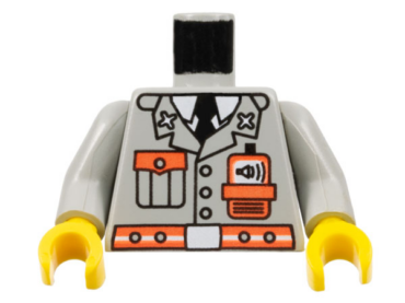 973pb0338c01 - Torso Fire Jacket with Pocket, Black Tie, Neon Orange Radio and Belt, White Undershirt and Buckle Pattern / Light Gray Arms / Yellow Hands