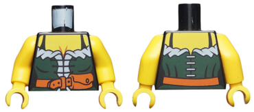 973pb0528c01 - Torso Female Pirate Dark Green Corset with White Trim, Dark Orange Belt with Pouch, Yellow Chest Pattern / Yellow Arms / Yellow Hands