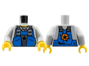 973pb0548c01 - Torso Power Miners Blue Vest with Star over Shirt with Collar Pattern / Light Bluish Gray Arms / Yellow Hands