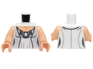 973pb1801c01 - Torso LotR Dress with Metallic Silver Robe and Ornate Silver Brooch Pattern (Galadriel) / Light Nougat Arms / Light Nougat Hands